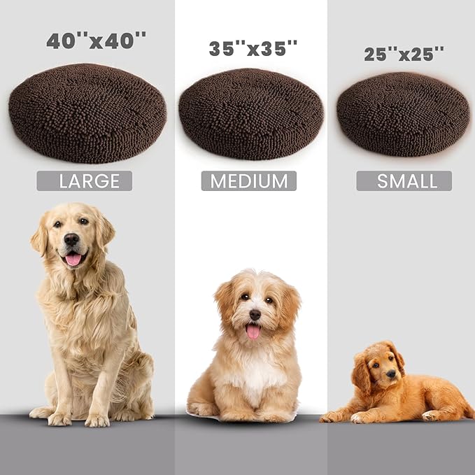 Muddy Mat® Cloud K-9 Bed for Dogs & Cats, Soft & Relaxing Donut Dog Bed, Chenille Material, Removable Cover, Washable & Dryer Safe–Brown Large(40'x40')