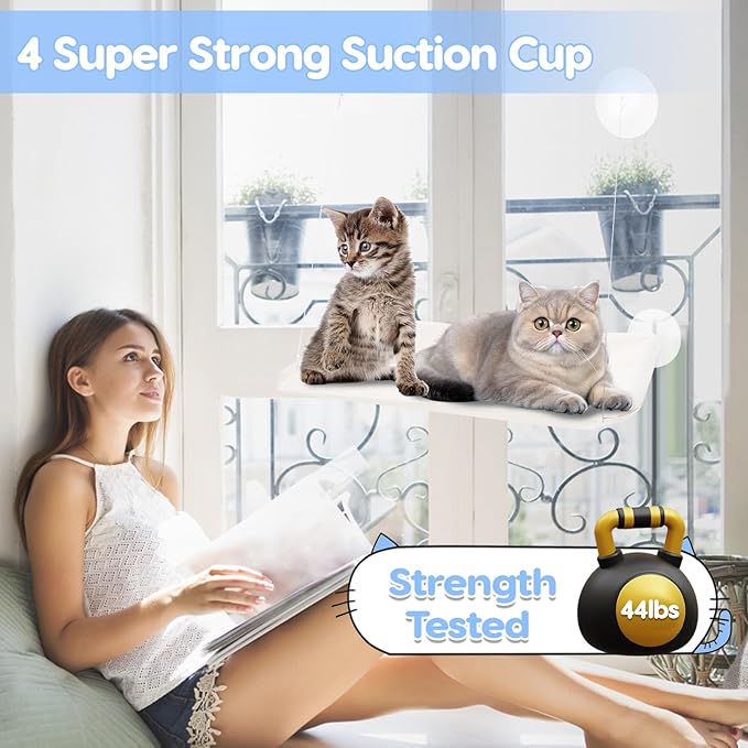 Cat Window Perch, Hanging Cat Hammock for Window, Foldable Cats Windows Bed with 4 Suction Cup, Windows Hammock for Cats Inside Perch Hold up to 44 Pounds Two Pets