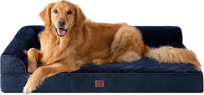 EHEYCIGA Memory Foam Dog Bed XLarge Sized Dogs, Extra Large Dog Bed Orthopedic with Washable Removable Cover, Waterproof XL Pet Bed Couch, 44x33x6 Inches, Navy Blue