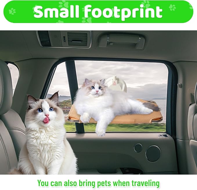 Cat Window Perch for RV & Balcony,Single Suction Cup High Suction Foldable Metal Frame Robust Breathable Lounger Hammock Seat Resting Bed Holds Large Cats Kittens Indoor