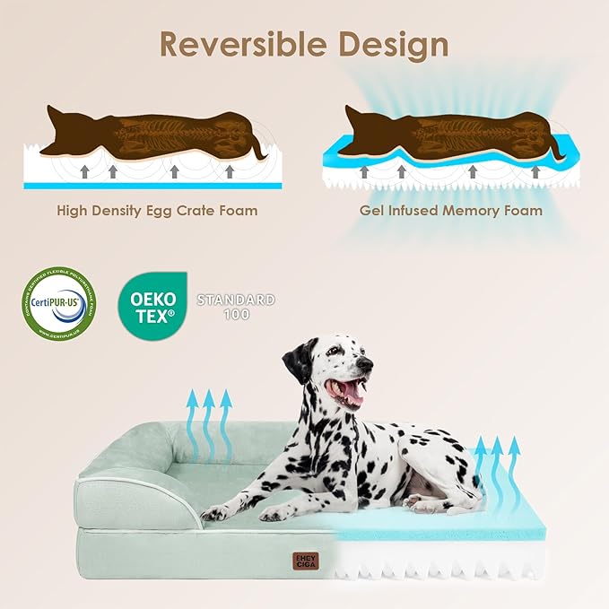 EHEYCIGA Orthopedic Large Dog Bed, Waterproof Memory Foam, Non-Slip Bottom, Sage Green, 41"L x 27"W x 6.5"Th