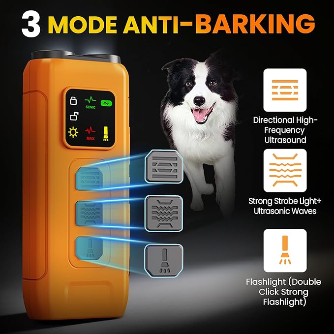 Dog Bark Deterrent Devices, Rechargeable Anti Barking Device for Dogs, Dog Training Tools to Stop Bad Behaviors, Compact Bark Control for Dogs, Up to 32 Ft Range Dog Barking Silencer, Easy to Carry