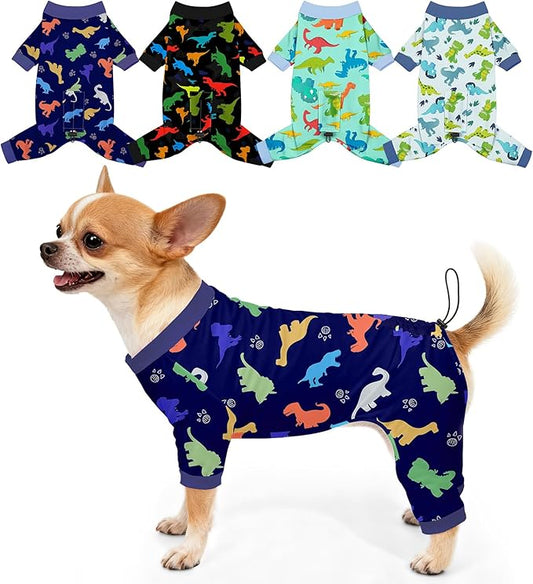 Bienbee Dog Pajamas, 4 Pack Cute Soft Dog Puppy Clothes Dogs Pjs Onesies Jammies Outfit Adjustable Breathable & Stretchy Clothes for Small Medium Large Dogs Girl Boy Puppy-XS