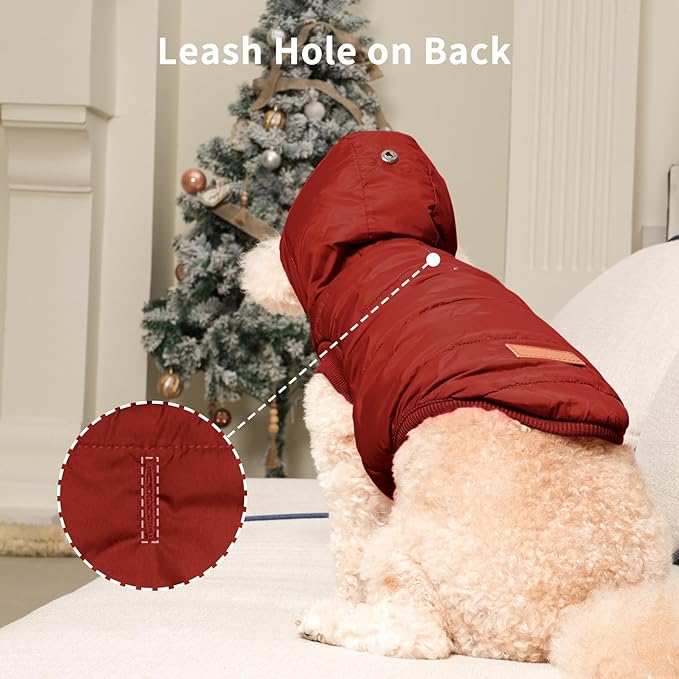 Fleece Lining Extra Warm Dog Hoodie in Winter,Small Dog Jacket Puppy Coats with Hooded,Red XS