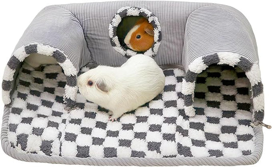 Guinea Pig Hideout Tunnel with Warm Bed for Small Pet 3 Cave Small Animal Tunnel Toy Cages Grey