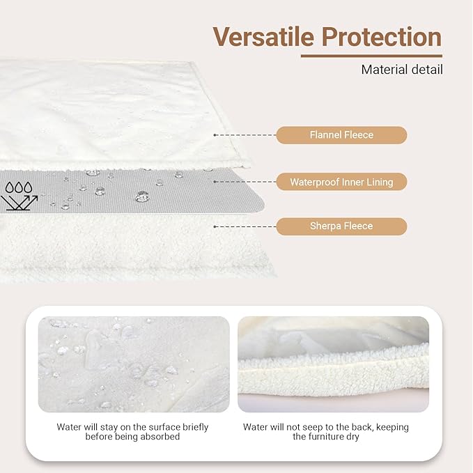Waterproof Dog Blanket for Medium Dogs - Reversible Washable Pet Blanket, Soft Sherpa Fleece Furniture Protector, Cat Throw Bed Couch, Cream, 30"x40"