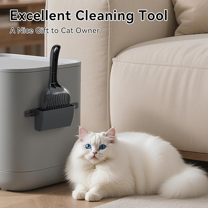 Large Cat Litter Scoop, fits All Boxes, Fast sifting for Kitten Poop, Reduces Hand Fatigue, Saves Litter, speeds scooping. Includes Holder.