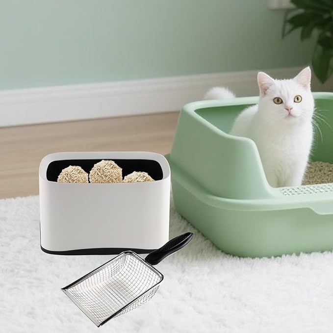 Cat Litter Scooper with Holder, Metal Speed Sifter Litter Box Scooper Captures All Clumps,Heavy Duty Stainless Steel Litter Scoop with Coarse and Fine Grid,Easy Clean