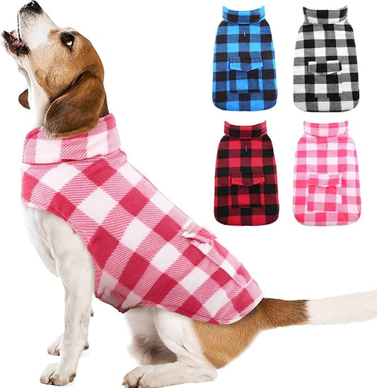 Kuoser Dog Winter Coat, Windproof Dog Fleece Jacket British Style Plaid Cold Weather Doggie Vest Coats, Reversible Cozy Warm Puppy Clothes Pet Apparel for Small Dogs XS