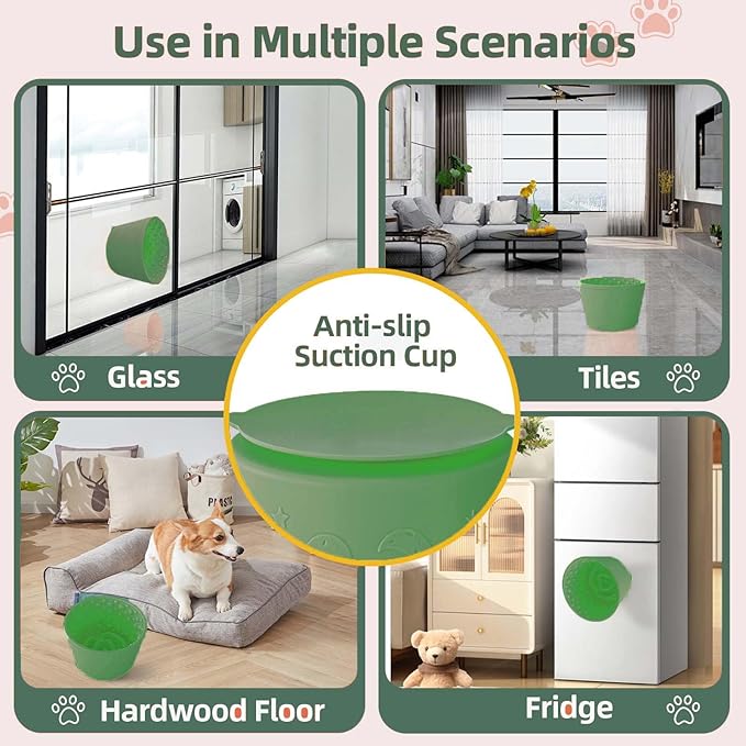 Dog Slow Feeder Lick Bowl, Non-Slip Dog Licking Treat Dispenser, Slow Feeder Bowls for Small Medium Large Breed Dogs, Anxiety Relief & Anti-Choking, BPA Free Silicone (Green, 1.6 Cup)