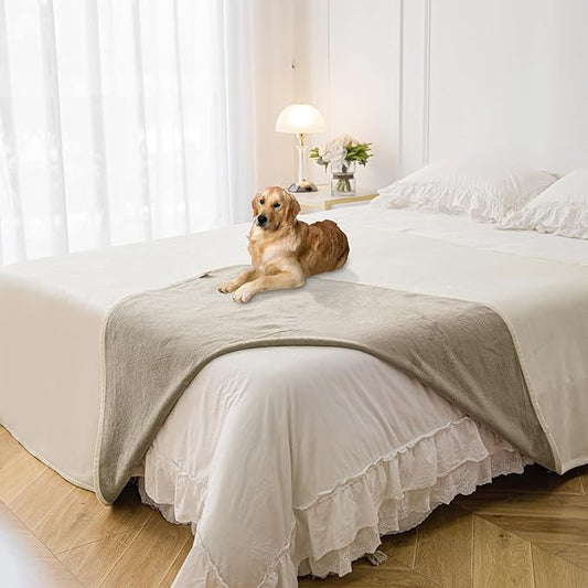 Waterproof Blanket for Bed Protection, Washable Dog Blankets for Couch, Soft Reversible Pet Throw Furniture Protector Cover for Sofa-82"x120",Beige+Khaki