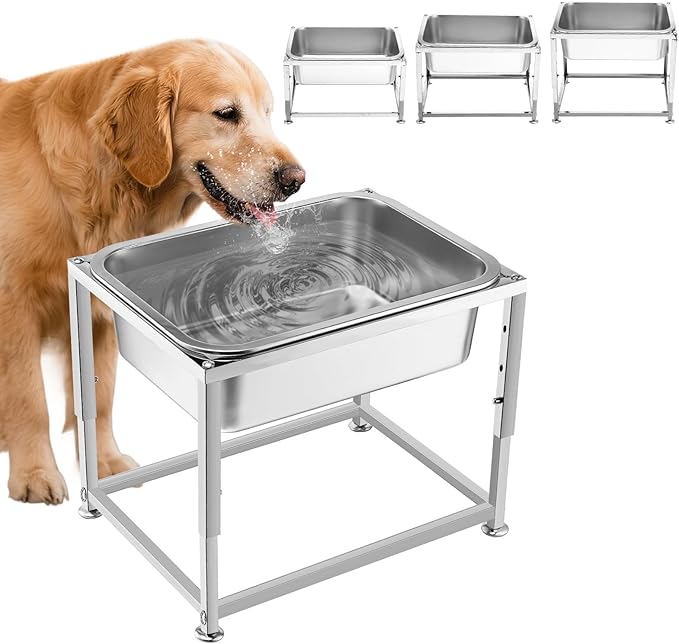 2 Gallons Large Elevated Dog Water Bowl - 3 Height Adjustable (8.5'', 10'', 11.6'') Raised Stand, Stainless Steel Dog Bowl for Medium Large Dogs Relief Joint Pressure