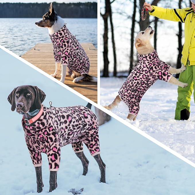 ROZKITCH Warm Dog Pajamas for Large Dogs, Pet Windproof Warm Cold Weather Jacket Vest with Luminous Zipper, Jumpsuit Apparel Outfit Clothes for Small Medium Large Dog L-Pink L