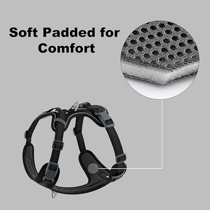 Plutus Pet No Pull Dog Harness, Release at Neck, Soft Padded, Reflective Adjustable Dog Vest Harness for Small, Medium, Large Dogs(Black, M)