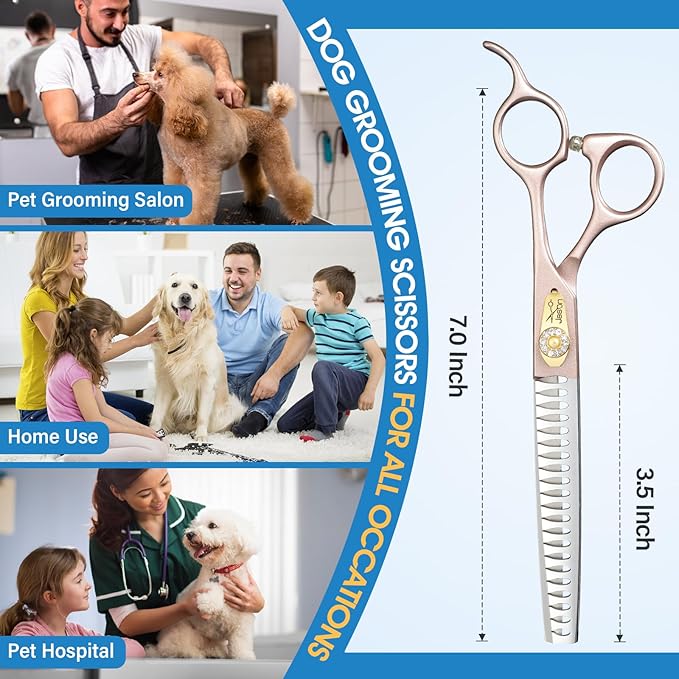 JASON Professional Dog Grooming Scissors - 7 Inch Chunker Shear Japanese 440C Stainless Steel Diamond Screw with 21 Fishbone Teeth Dog Thinning Scissors
