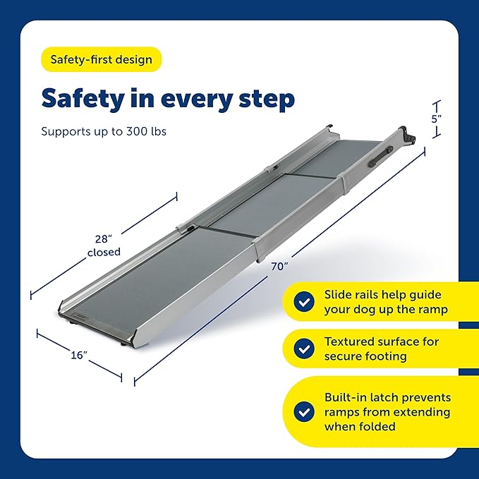 PetSafe Happy Ride Compact Telescoping Dog Ramp - Portable Pet Ramp for Cars, Trucks & SUVs with Adjustable Sizing - Non-Slip Design - Lightweight Pet Mobility Assistance - Compact