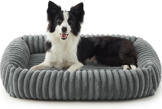 Dog Beds Large Sized Dog, Washable Orthopedic Pet Bed with Removable Cover, Rectangle Soft Calming Sleeping Puppy Bed Durable Pet Cuddler with Anti-Slip Bottom, 36"x27"x8" Grey