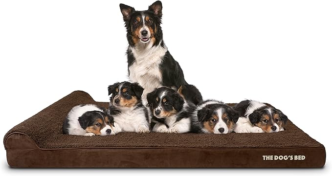 The Dog’s Bed Orthopedic Headrest Dog Bed XXXL Brown Plush, Memory Foam, Pain Relief for Arthritis, Hip & Elbow Dysplasia, Post Surgery, Lameness, Waterproof Washable Cover