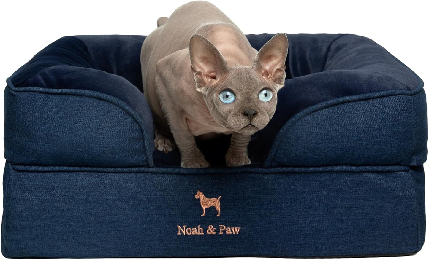 NOAH & PAW Small Dog Bed, 20x15x8 Inch, Cat Bed for Indoor Cats, Orthopedic Eggshell Memory Foam Infused with Cooling Gel, Waterproof Inner Cover Machine Washable (Denim Collection)