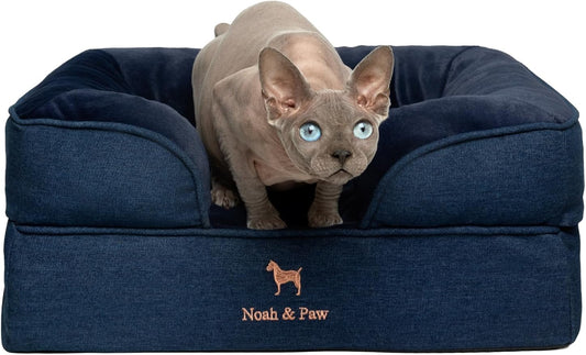NOAH & PAW Small Dog Bed, 20x15x8 Inch, Cat Bed for Indoor Cats, Orthopedic Eggshell Memory Foam Infused with Cooling Gel, Waterproof Inner Cover Machine Washable (Denim Collection)