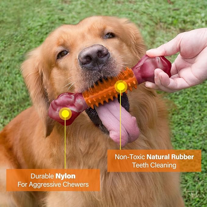 Apasiri Dog Toys for Aggressive Chewers Peanut Butter Flavored: 3-Pack Dog Bones for Large Dogs, 8" Chew Toys Long-Lasting, Tough Nylon & Rubber Dogs Toys