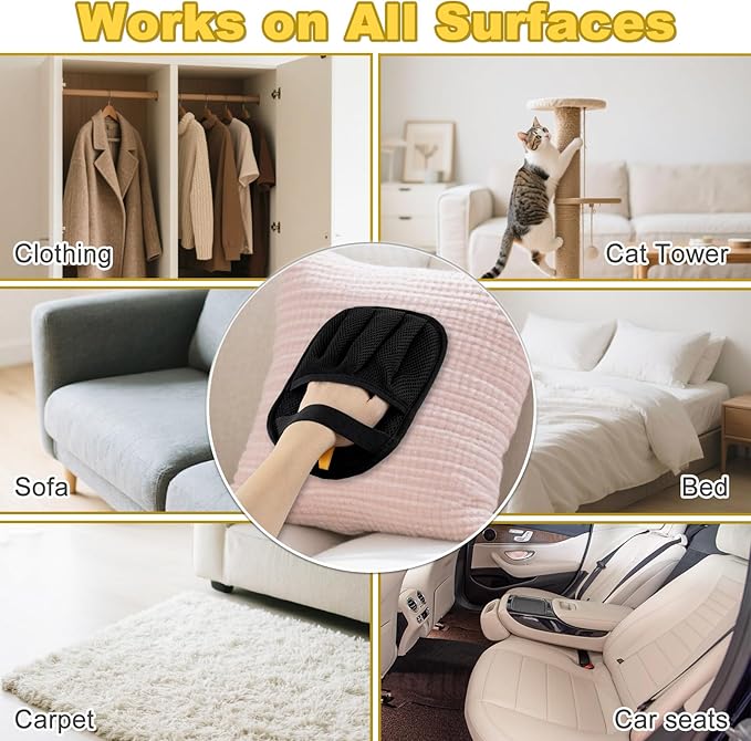 2025 Upgraded Five-Finger Pet Hair Remover Electrostatic Gloves, Pet Hair Removal Glove for Dog Cat Grooming, Durable Dogs Cats Hair Removal Tool for Furniture Car Couch Carpet Clothes, 2 PCS