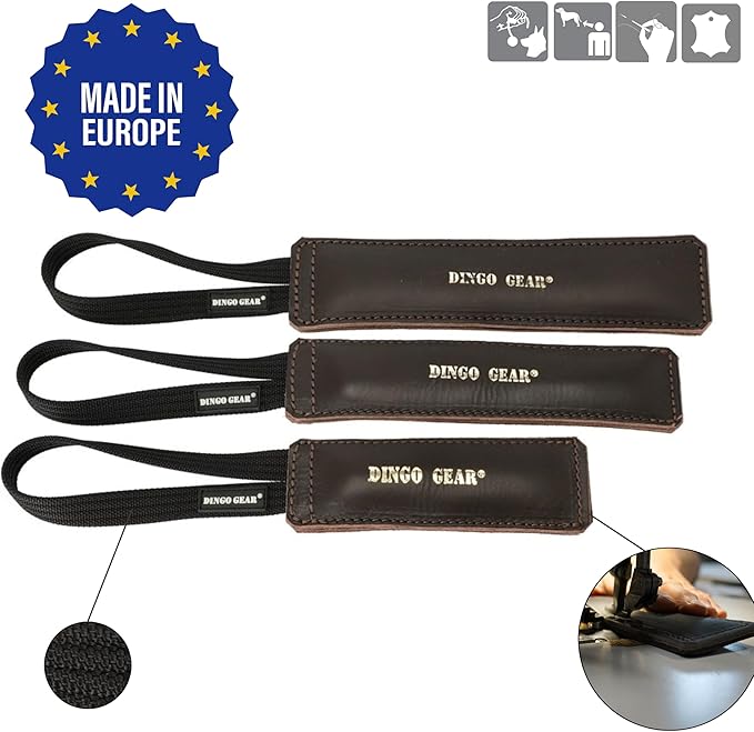 Dingo Gear Brown Grain Leather Dog Toy for bite Training, Handmade for Strong Dogs, 11in 0.16 kg