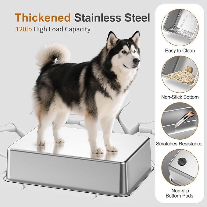 XXXL Stainless Steel Litter Box with Lid, 28" L x 20" W x 14" H Extra Large Cat Litter Box, Enclosure Metal Cat Litter Pan with High Side, Non-Stick, Anti-Leakage, Easy Clean for Big and Multiple Cats