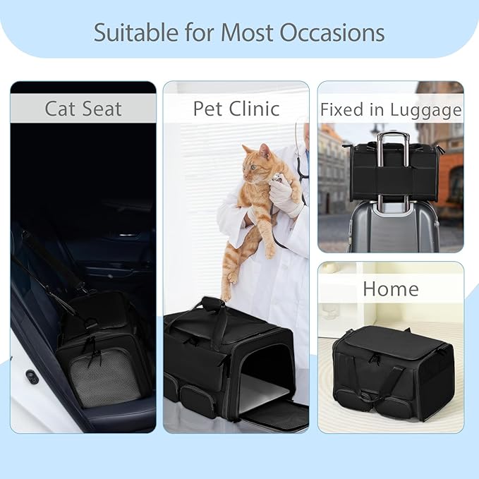 Cat, Dog Carrier for Pets up to 15 lbs, Soft-Sided Collapsible Pet Carrier with Upgraded Sturdy Base, Privacy Curtain and 2 Storage Bags, Cat Bag for Medium Cats and Small Dogs