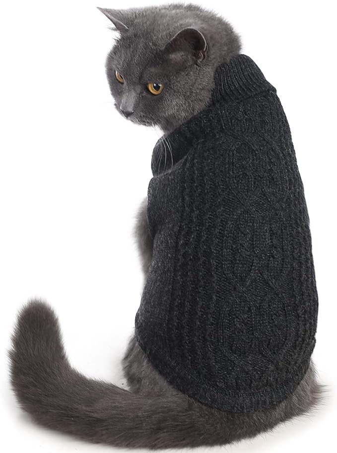 Stretchy Cat Sweater - 17 Colors & 6 Sizes | Snug Winter-Ready Knit for Boy/Girl Cats & Kittens(Dark Gray, Medium)