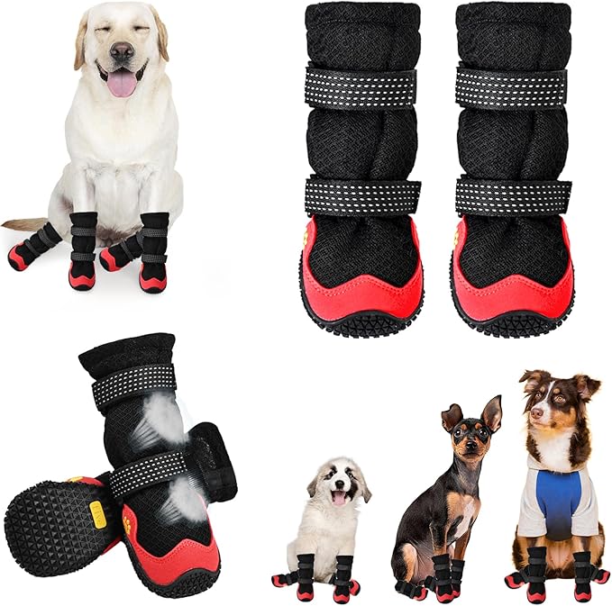 Dog Shoes for Medium Large Size Dogs, Breathable Dog Shoe for Hot Pavement, Dog Booties and Paw Protectors to Prevent Licking, Anti-Slip Dog Boots with Reflective for Summer, Hiking, Snow (Size 7)