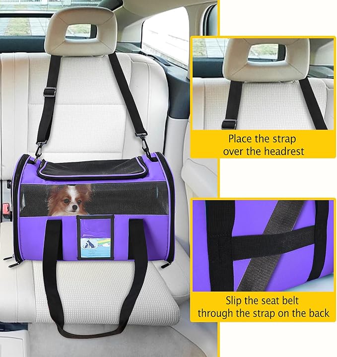 Refrze Pet Carrier Airline Approved, Cat Carriers for Medium Small Cats, Soft Dog Carriers for Small Medium Dogs,TSA Approved Pet Carrier for Cats Dogs of 15 Lbs, Puppy Carrier,Purple