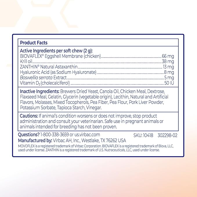 MOVOFLEX Advanced Soft Chews Hip and Joint Support Supplement for Small Dogs 60 Count by Virbac