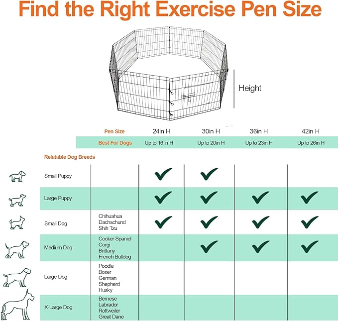 PJYuCien Dog Playpen - Metal Foldable Dog Exercise Pen, Pet Fence Puppy Crate Kennel Indoor Outdoor with 8 Panels 24”H & Bottom Pad for Small Medium Pets