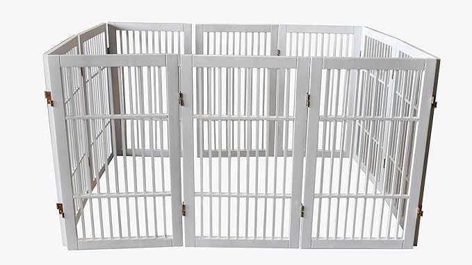 Pet Dog Gate Strong and Durable Freestanding Folding Acacia Hardwood Portable Wooden Fence Indoors or Outdoors by Urnporium (White Pet Gate, 10 Panel 30" Tall)