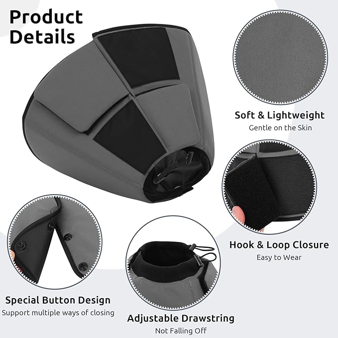 Queenmore Dog Cones for Medium Dogs, Soft Dog Cone Collar After Surgery, Pet Cone for Dogs Wound Care, Spay, Neuter, Breathable Pet Surgery Collars & Cones, Grey M