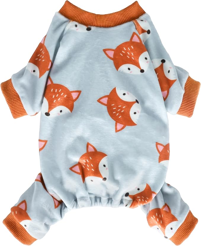 Fitwarm Funny Fox Dog Pajamas, Warm Dog Onesie, Dog Clothes for Small Dogs Girl Boy, Lightweight Velvet, Pet Outfit, Gray, Orange, Small