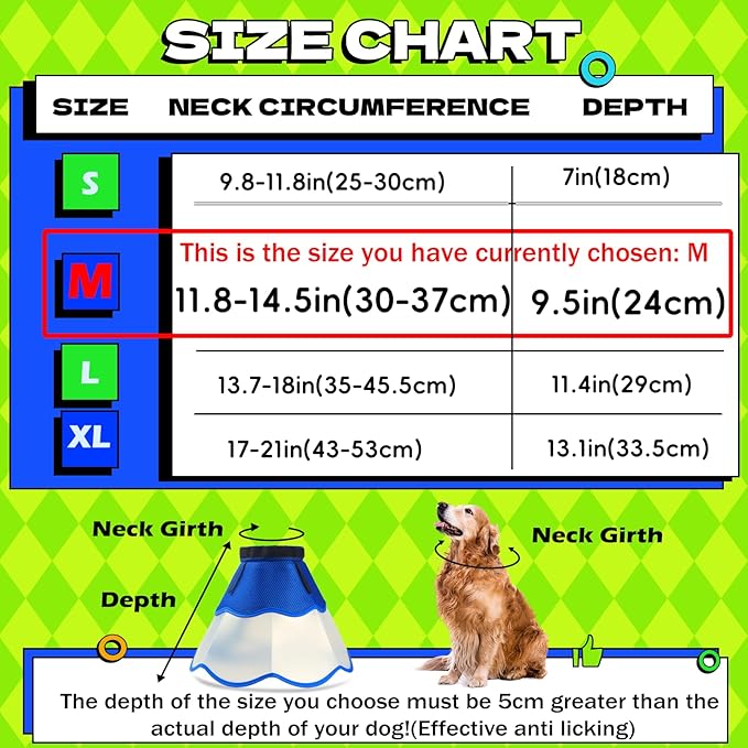 Hard & Heavy Plastic Dog Cone Collar Alternative for Medium Dogs (French Bulldog Dachshund), Adjustable Elizabethan Protective Cone for Healing, Comfortable Recovery Collar Cone of Shame Anti-Lick