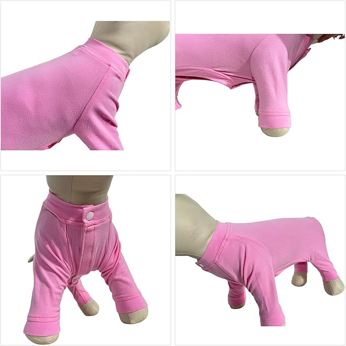 Lovelonglong Four Feet Dog Lightweight Pajamas, Pure Cotton Dog Jumpsuits 4 Legs Dog Onesies T-Shirt Stylish PJS Puppy Costume for Large Medium Small Dogs Pink XL