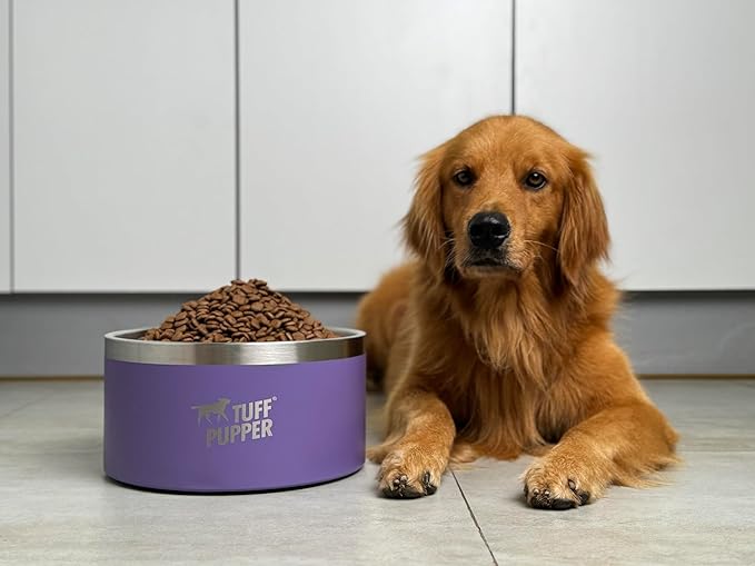 Tuff Pupper Heavy Duty Insulated Dog Bowl | Double Wall Stainless Steel Dog Food Dish | Non-Slip Spill Proof Dishwasher Safe Cat Bowl | Water Dish for Feeding Large Medium Small Pets (188oz, Purple)