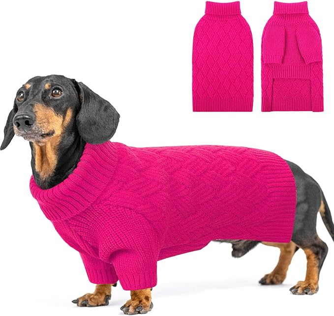 SUNFURA Small Dog Sweater, Turtleneck Dog Sweater for Cold Weather, Puppy Knitwear Pullover for Christmas Thanksgiving, Pet Winter Knitted Sweatshirt for Pug Dachshund, Hot Pink S