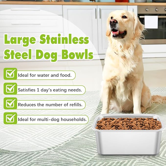 Fhiny 2 PCS Stainless Steel Dog Bowl, 3 Gallon Capacity Durable Metal Water Dish for Large Dogs, Indoor/Outdoor, Dishwasher Safe