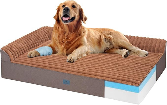 Veehoo Orthopedic Dog Bed for Large Senior Dogs, 7 Inch Thick XL Memory Foam Dog Bed with L Shaped Bolsters, Orthopedic Pet Couch with Waterproof Liner & Removable Washable Cover, 48"x30"x7"