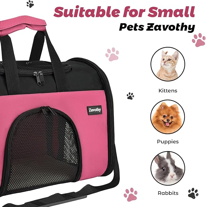 Zavothy Collapsible TSA Approved Pet Carrier for Cats & Dogs (Up to 15 Lbs, 16.54"x11.42"x9.84") – Soft-Sided Airline Travel Carrier, Pink