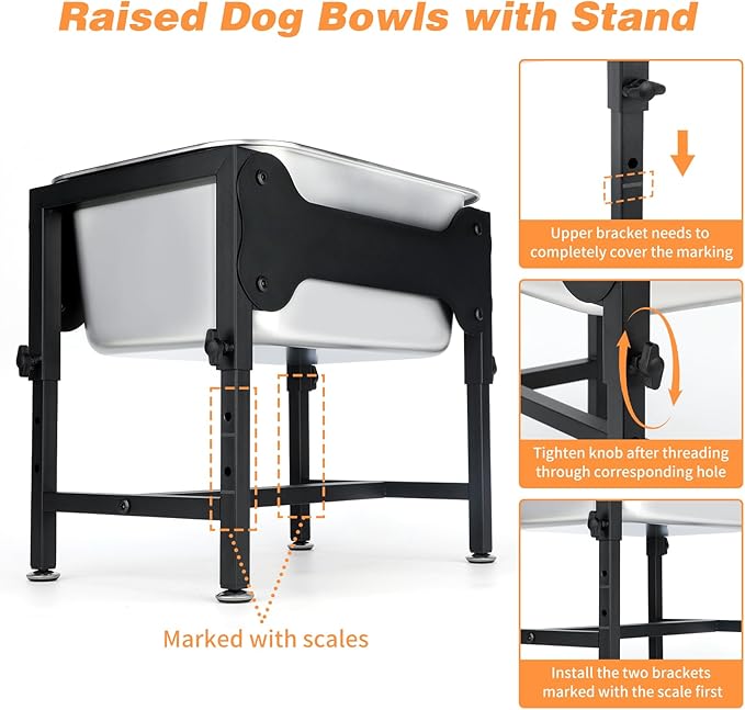 3 Gallons Elevated Large Dog Water Bowl, 4 Height Adjustable Stainless Steel Raised Dog Bowls with Stand, Indoor Outdoor Pet Water Bowl Relief Joint Pressure Pet Dishes for Dogs Easy Clean