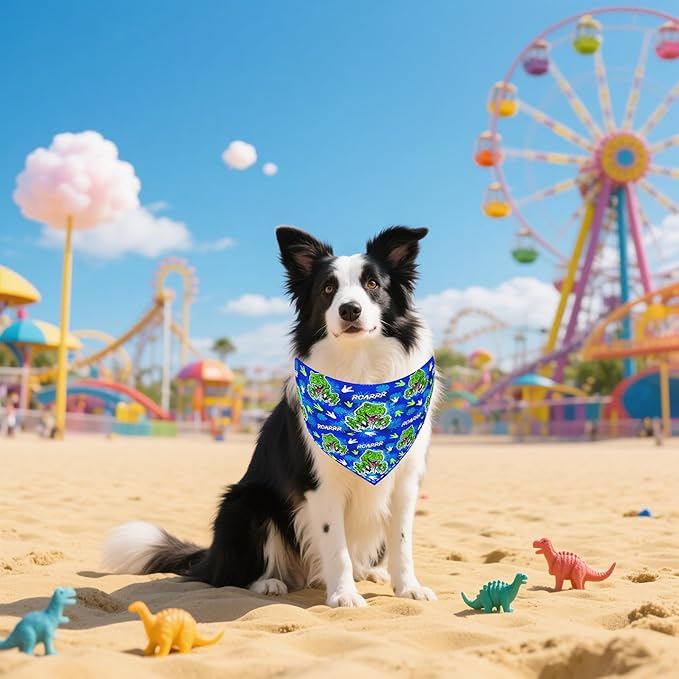 7 PCS Dinosaurs Dog Bandanas for Large Dogs Breed Sewing Hemming Dog Bandana Print One Side XL Drool Bibs Party Grooming L