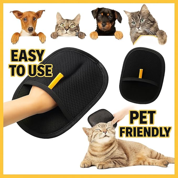 Electrostatic Pet Hair Removal Glove and Grooming Gloves | Ultimate Pet Hair Remover for Cats and Dogs | Perfect for Grooming | Furniture Cleaning