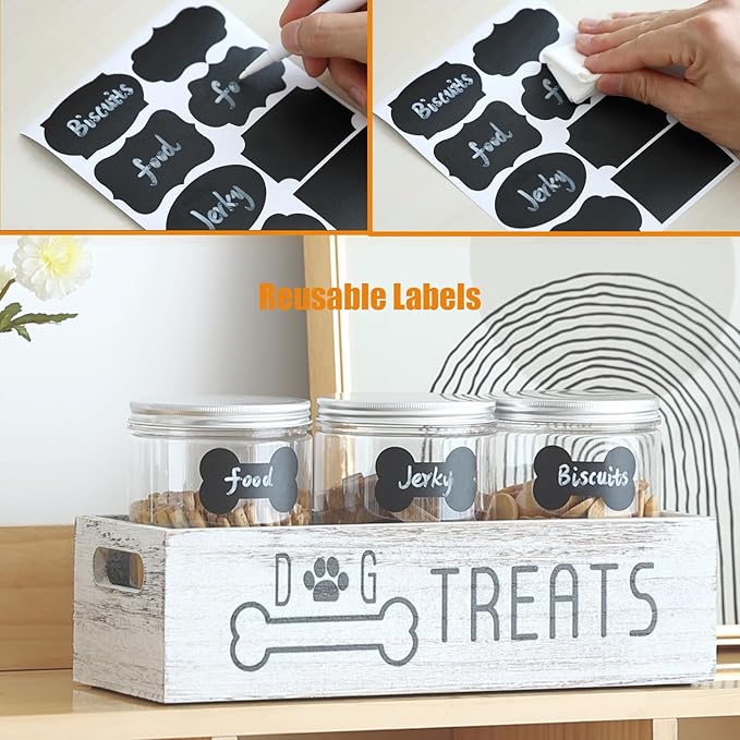 Dog Treat Container Cat Food Organizer with 3 Jars Pet Food Storage Containers Dog Treat Station Cat Treat Storage Farmhouse Decor Gift for Pet