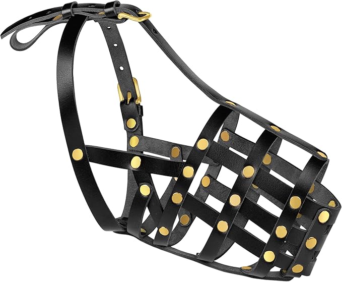 OOPSDOGGY Leather Dog Muzzle for German Shepherd, Leather Breathable Secure Basket Muzzle, Prevents Biting No Chewing Adjustable (Black, Size 7 - German Shepherd (Medium))