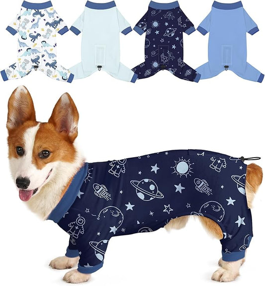 Bienbee Dog Pajamas, 4 Pack Cute Soft Dog Puppy Clothes Dogs Pjs Onesies Jammies Outfit Adjustable Breathable & Stretchy Clothes for Small Medium Large Dogs Girl Boy Puppy-XL